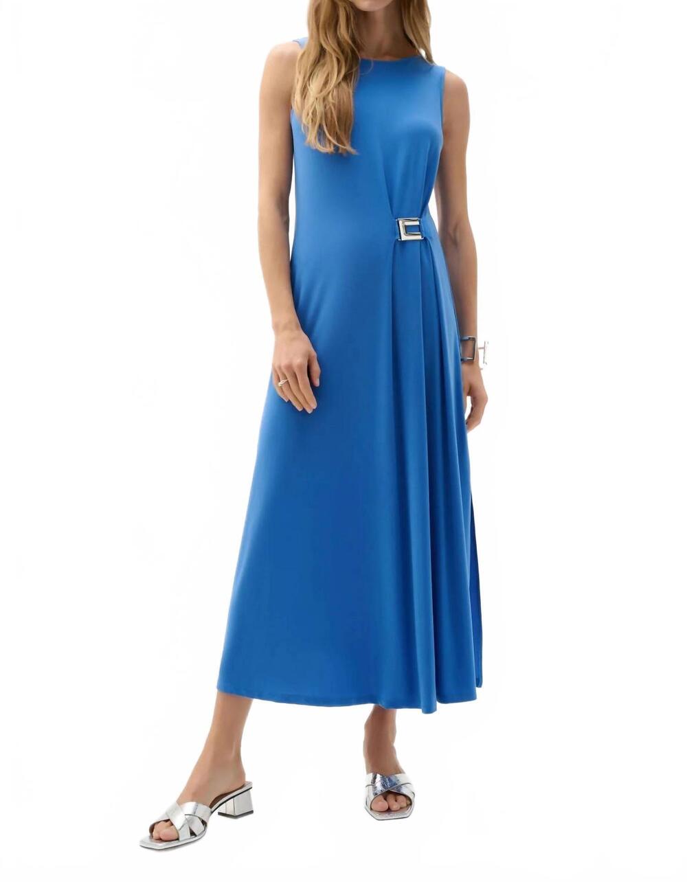NEW JOSEPH RIBKOFF drape side slit sleeveless maxi dress in harbor blue
